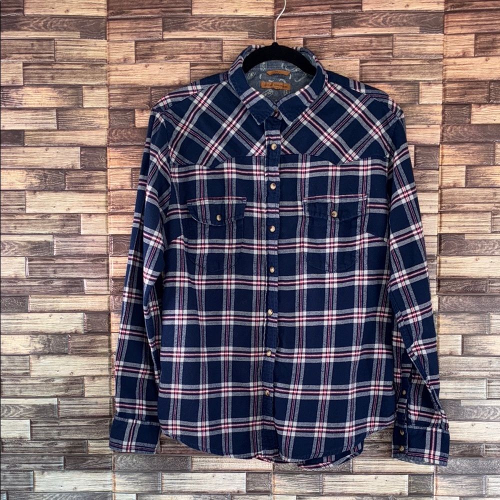 JACHS Girlfriend Blue and Red Casual Button Down Shirt Medium Flannel